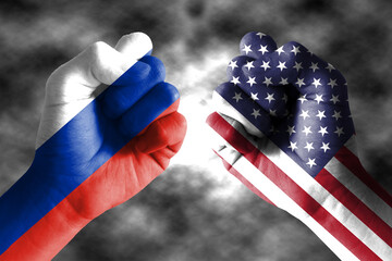 It combines the American flag and the Russian flag and fist, tells the concept of communication and...