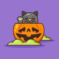 Cute Pumpkin Halloween with Cute Black Cat inside.