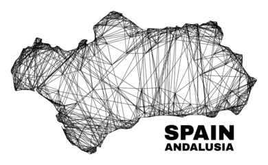 carcass irregular mesh Andalusia Province map. Abstract lines form Andalusia Province map. Wire carcass flat net in vector format. - obrazy, fototapety, plakaty