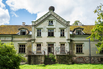 Abandoned Sasmaka manor in summer day, Valdemarpils, Latvia.