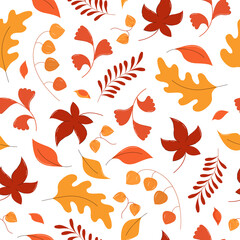 Fototapeta na wymiar Autumn leaves seamless pattern in flat style. Vector stock illustration