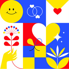 valentines day colorful greeting, vector illustration of love. brochure, banner.