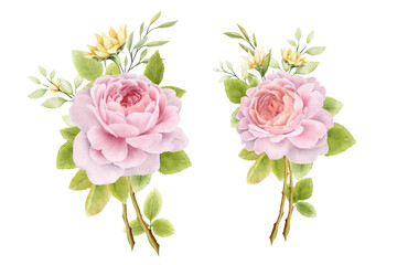 hand drawn watercolor roses bouquets set
