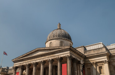 London, United Kingdom - Apr 19, 2019 : View of The National portrait gallery at Trafalgar Square. art and museum artifacts of London. Selective focus.