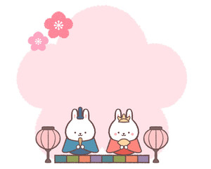 うさぎのひな祭りの人形と梅の花フレーム