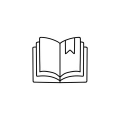 Book text education icon in flat black line style, isolated on white background 