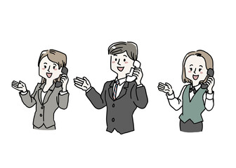 電話応対をするビジネスイラストセット