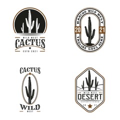 Set of Vintage Retro Cactus Logo. Wild West Cowboy Ranch. Premium and Luxury Logo Template