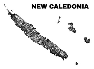 Wire frame irregular mesh New Caledonia Islands map. Abstract lines are combined into New Caledonia Islands map. Wire carcass flat network in vector format.
