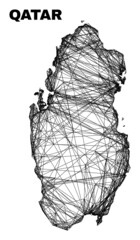 Net irregular mesh Qatar map. Abstract lines form Qatar map. Wire carcass 2D network in vector format. Vector carcass is created for Qatar map using intersected random lines.