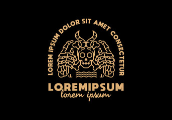 Skeleton hand and skull line art illustration