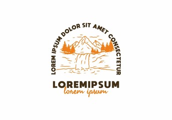 Waterfall line art drawing with lorem ipsum text