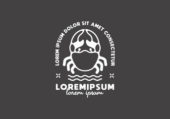 White color of crab line art illustration with lorem ipsum text