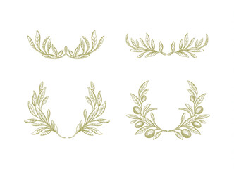 Set olive wreath. Green foliage. Vector art frame