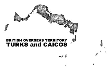 Wire frame irregular mesh Turks and Caicos Islands map. Abstract lines form Turks and Caicos Islands map. Wire frame 2D net in vector format.