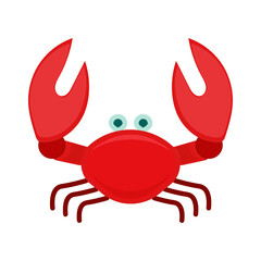 Red crab flat icon. Pictogram for web. Simple symbol isolated on white background. Vector eps10