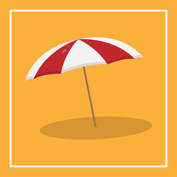 Vector Illustration Of Beach Umbrella In Red And White Color. Isolated Background Vector Flat Design.