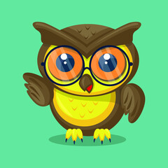 brown owl with glasses and with a pencil