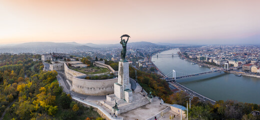 Aerial view of Budapest with sunrise