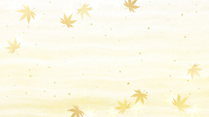 金色のもみじと流水　金箔入り　秋の和風背景素材（金色）