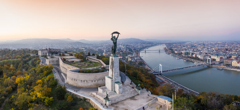 Aerial view of Budapest with sunrise