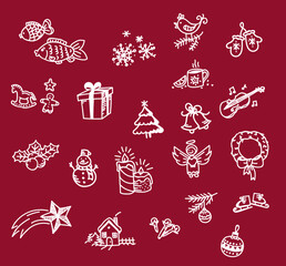 Set of hand-drawn christmas icons