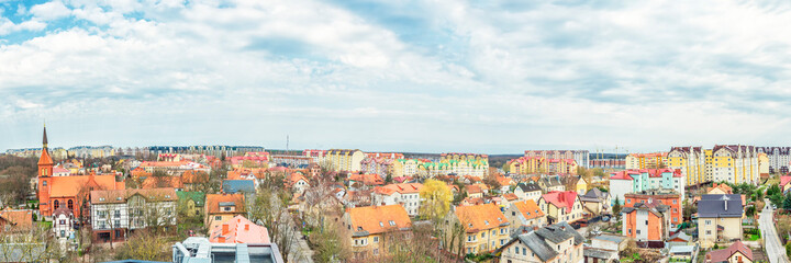 Fototapeta na wymiar A wide urban panorama of Zelenogradsk, Kaliningrad region, Russia