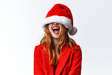 emotional woman wearing santa hat fun fashion decoration christmas