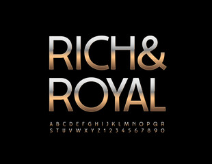 Vector Rich and Royal Alphabet set. Metallic Gold Font. Elegant style Letters and Numbers