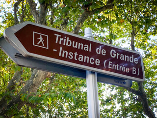 Tribunal de Grande Instance entrance sign, the High Court in Aix en Provence, France