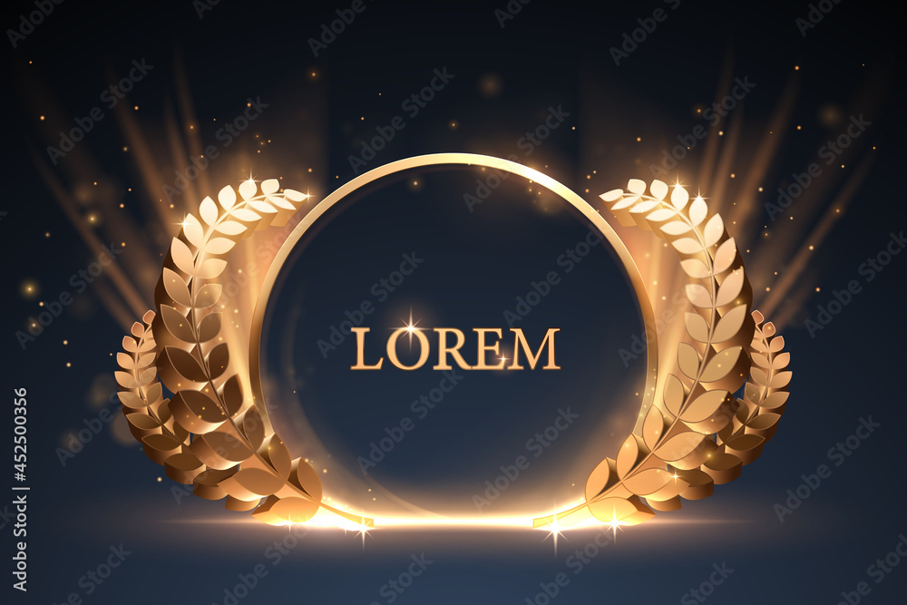 Wall mural golden ring and laurel wreath with light effect
