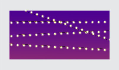 Christmas Lights on Rope isolated on a transparent background. Christmas glowing garland. Vector. Luminous lights for Xmas holidays