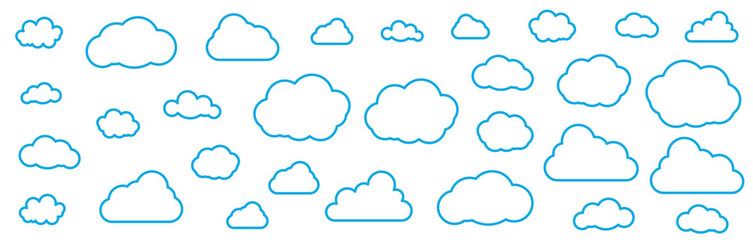 Set of Clouds Isolated on Sky Background. Seamless Pattern. Collection of clouds for Web, Poster, Placard, Wallpaper. Creative Modern Concept. Vector illustration.