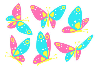 Butterfly cartoon baby set isolated colorful illustrations