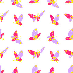 Butterfly seamless pattern cartoon baby illustrations on white background