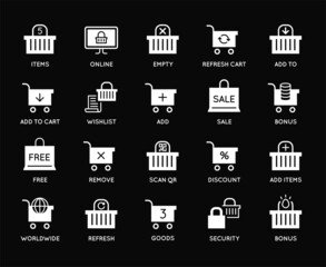 Set of Shopping Cart and Basket Icons. Online Food Store. Vector Icons. Perfect Pixel.