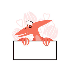 A cute flying dinosaur is holding an empty sign.