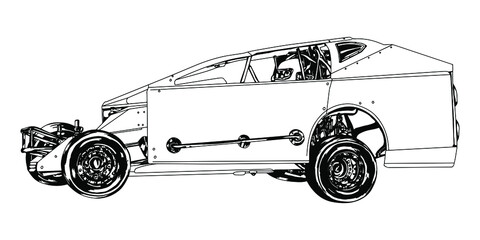 Racing car isolated on white background. abstract silhouette. line art. vector illustration. © wendy