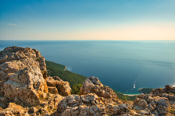 View from the village of Lubenice to the sea on the island of Cres in Croatia