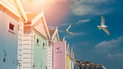 Beach houses in Lyme Regis, Dorset in the south of the United Kingdom