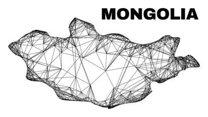 Wire frame irregular mesh Mongolia map. Abstract lines form Mongolia map. Wire frame 2D network in vector format. Vector structure is created for Mongolia map using intersected random lines.