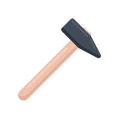 Hammer flat icon. Wood hummer symbol. Work repair tool. Vector illustration isolated on white.