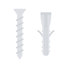 Screw and dowel icon. Repair and build gray flat symbols. Vector isolated on white.	