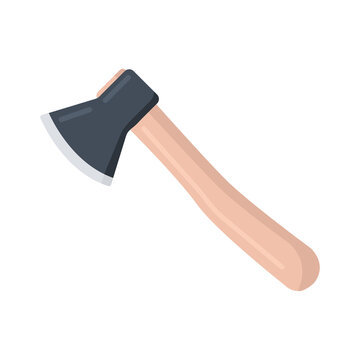 Ax icon. Axe with wood handle. Vector isolated on white	