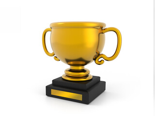 3d golden trophy illustration on white isolation background