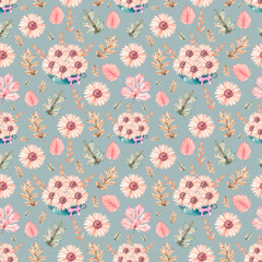 Pattern with autumn flowers and leaves 2