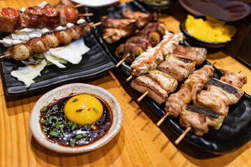 Traditional Japanese style food ,roast chicken Yakitori