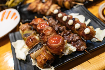 Traditional Japanese style food ,roast chicken Yakitori