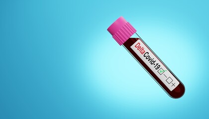 3D render of the coronavirus and a negative test of the Delta covid-19 variant. Medical concept for the outbreak of the life-threatening Covid-19 virus. Illustration of a digital image for medicine.