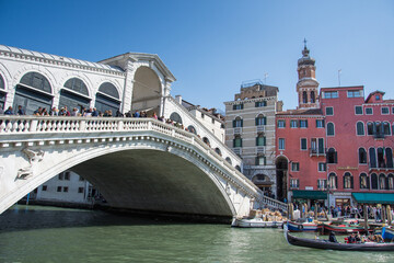 Fototapeta na wymiar Venice,The Rialto Bridge , Ponte di Rialto buildings near the canal, Italy, march ,2019
